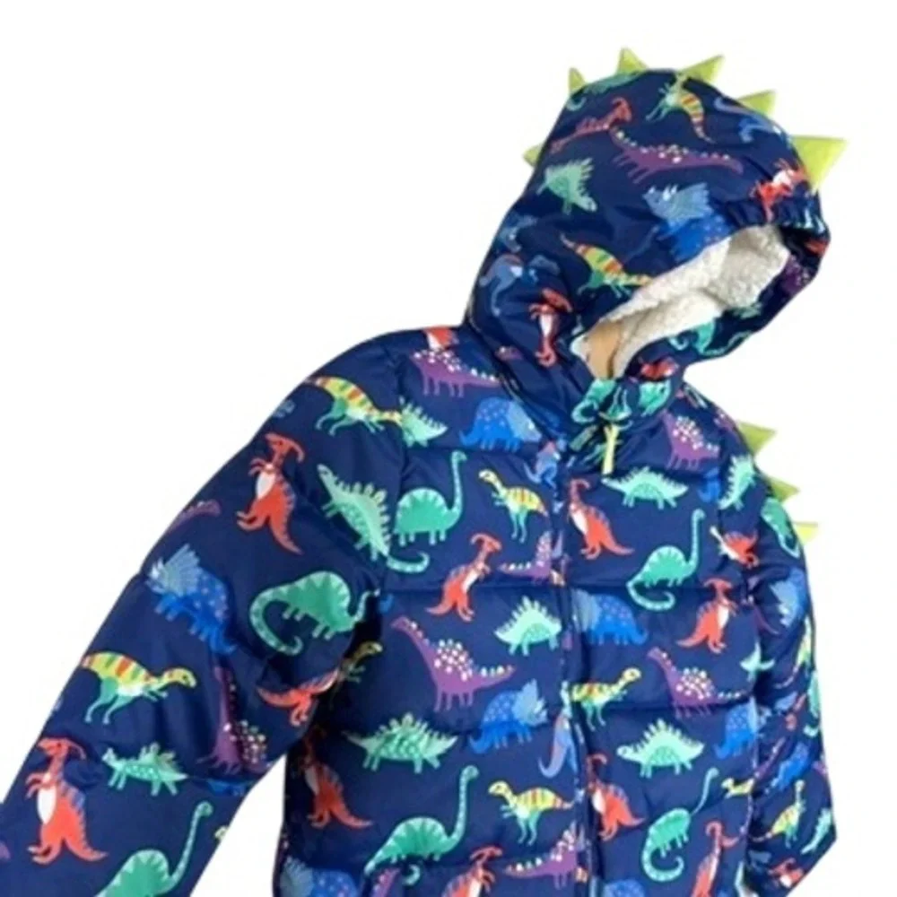 Gymboree Boys Size 10 Dino Friends Puffer Jacket Navy Sherpa 3D Spikes NWT